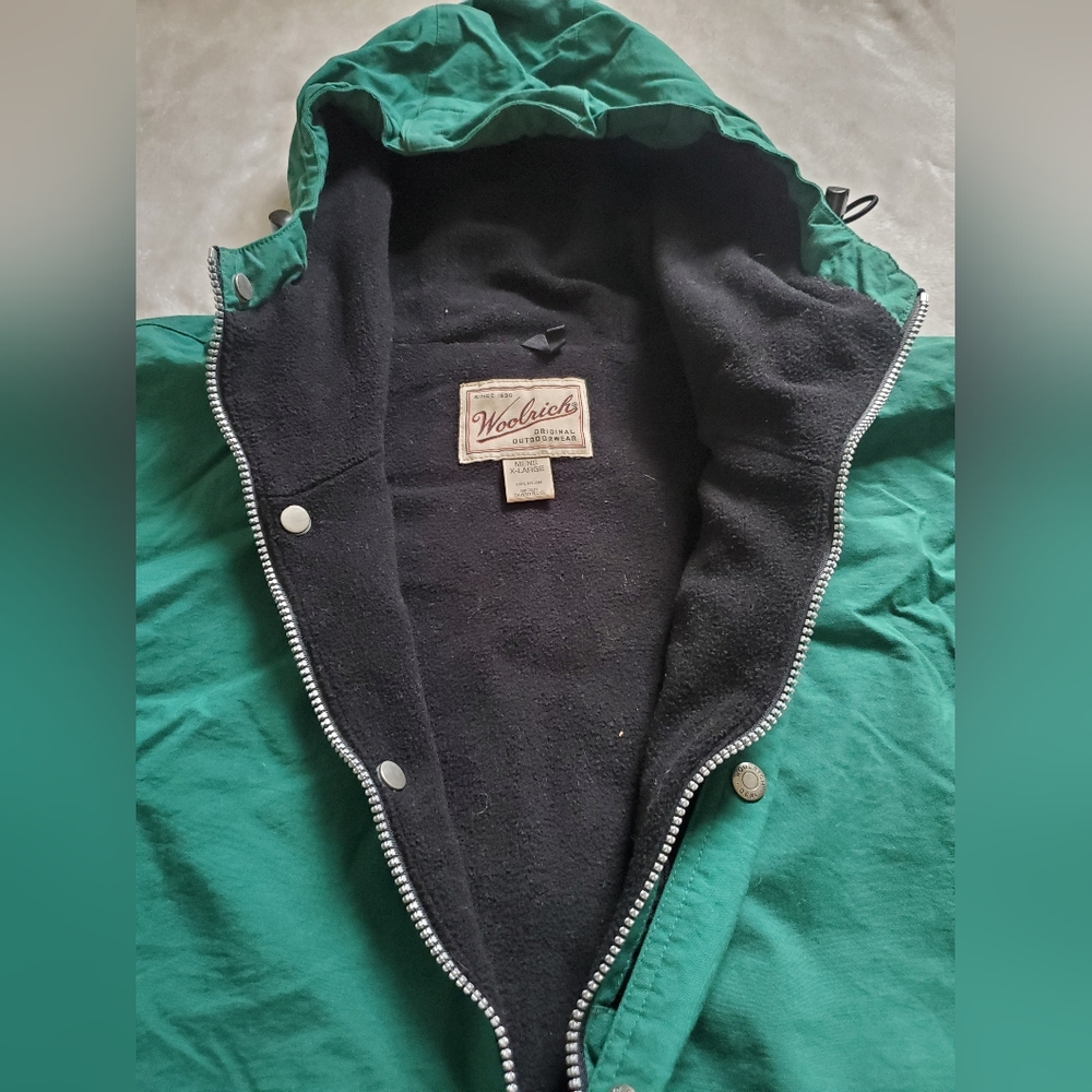 Mens Pullover Anorak XL Green Soft Shell Windbreaker Hooded Woolrich - Picture 6 of 12